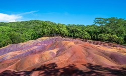 Famous tourist attraction in Africa, The Seven Coloured Earts,  geological formation in the Chamarel plain of Riviera Noire District