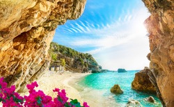 Beautiful view over the sea beach in Corfu island, Pelion, Mylopotamos, Greece