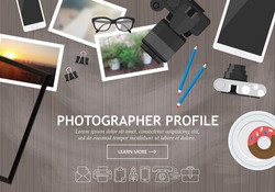 Flat modern design concept for photographer profile website banner