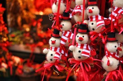 Christmas snowman decorations at a Christmas market in Innsbruck, Austria