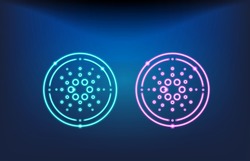 Cardano ADA vector outline icon. blue and pink neon Cardano outline icon.Trendy neon lighting for logo adaptation design web site mobile app, EPS.