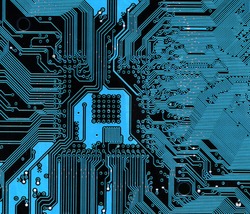 Digitally Generated Image of blue computer circuitboard