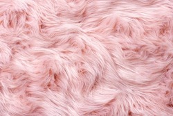 Pink fur texture top view. Pink sheepskin background. Fur pattern. Texture of pink shaggy fur. Wool texture. Sheep fur close up
