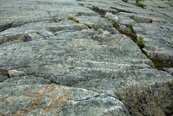 Scoured granite bedrock, with glacial striations and grooves, at the bald summit of Mt. Kearsarge in Wilmot, New Hampshire.