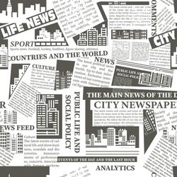 Seamless vector pattern with newspaper clippings. Abstract background with unreadable text, headlines and illustrations, scraps of newspaper articles