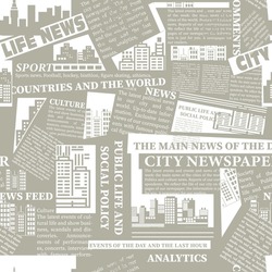Seamless vector pattern with newspaper clippings. Abstract background with unreadable text, headlines and illustrations, scraps of newspaper articles