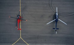 top view of helicopters at the airport