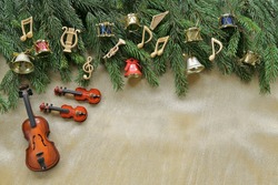 Musical christmas background  with cello , violin ,bells 