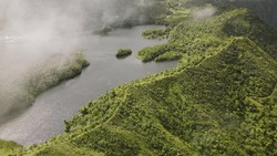 Freshwater Lake Dominica Aerial Misty
