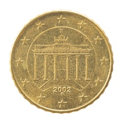 European Union 10 ten cents copper aluminum alloy coin made in Karlsruhe Germany image Brandenburg Gate mint 2002
