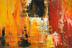 Close-up of Abstract Acrylic Painting in Red, black and Yellow