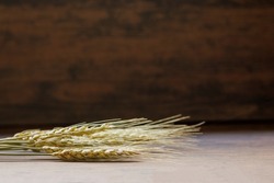 Image of dried ears of wheat viewed from the side on a black background