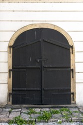Old wooden front door in Prague, The Czech Republic