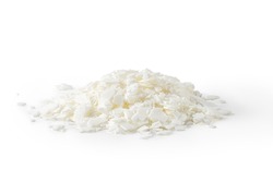 Organic white soy wax flakes for candles. Natural soy and coconut wax for candlemaker. Isolated