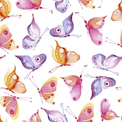 seamless pattern consisting of colorful butterflies, watercolor