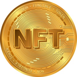 Non-fungible token (NFT) coin.Gold coin and 3d.Digital art crypto currency. 