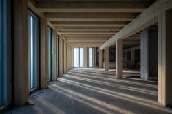 construction site of a Timber-concrete composite office building 
