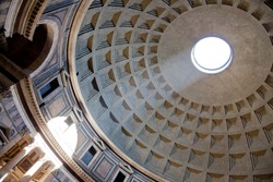 Interior of Rome Pantheon with the famous ray of light from the top