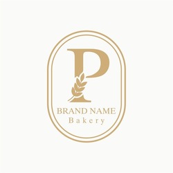 Initial P Letter with Wheat Grain for Bakery, Bread, Cake, Cafe, Pastry, Healthy Food, Cafetarian, Home Industries Business Logo Vector Idea 