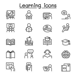 Learning and Education icon set in thin line style