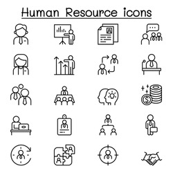 Human resource management icon set in thin line style