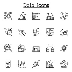 Database, data warehouse, big data, data technology icon set in thin line style