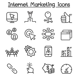 SEO & internet marketing icon set in thin line style