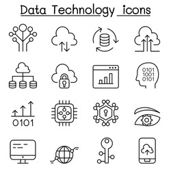 Data Technology, Database, Cloud Computing, Server, Computer network icon set in thin line style