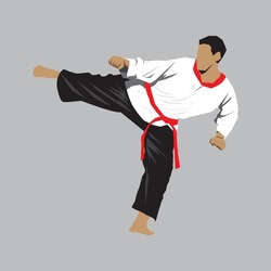 vector illustration of a martial arts expert, original martial arts from Indonesia, with black pants and white shirt, the color of the clothes can be changed