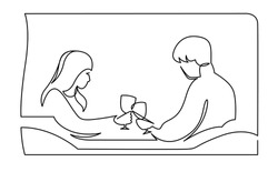 Happy couple romantic date monochrome continuous line vector illustration. Simple hand drawn sketch