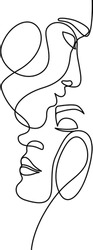 Minimalistic face line art couple man and woman. Male and female. Vector illustration. Black and white. One line drawing.
