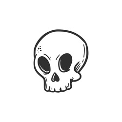 Hand drawn skull head. Doodle sketch style. Drawing line simple skull icon. Isolated vector illustration.