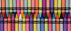 Colorful crayons lined up together
