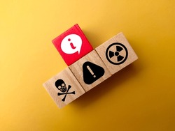 Wooden block with danger signs and information about dangers