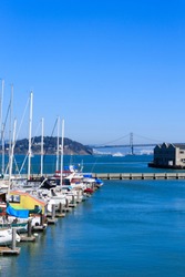 Urban panorama from San Francisco. San Francisco Oakland Bay Bridge.