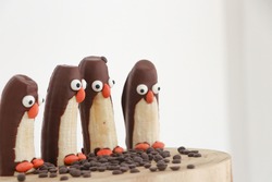 Banana and chocolate penguins for kids