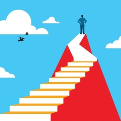 Career progress. successful businessman rising up the stairs. Business vector flat graphic illustration background