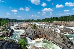 Jagged rocks, breathtaking views, and the dangerous white waters of the Potomac River at the Great Falls Park in McLean, Fairfax County, Virginia.