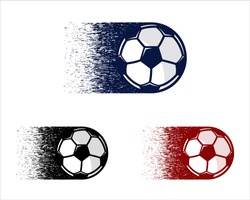 Soccer balls with motion trails vector illustrations. Football symbols set. Fast-moving soccer balls. Logo for sports and e-sports design. Vector illustration. Eps 10.