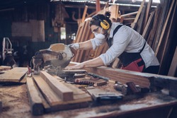 Woodworking carpenter furniture hand cuting.Man factory industry manufacturer, working workshop, maker construction. Skills artisan workshop factory.