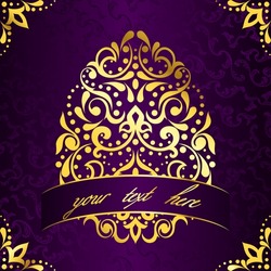 Elegant square Easter frame in purple and gold (EPS10); jpg version also available