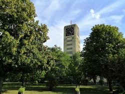 The largest clock tower in Europe, the former sewing machine factory Singer / Veritas in Wittenberge, Germany.