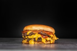 smash burger  with american cheese and peperoni