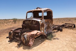 Rusty old abandoned truck in Australian desert