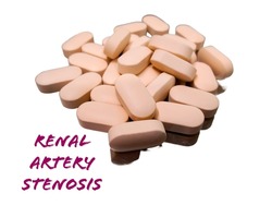 Renal Artery stenosis word, medical term word with medical concept in blackboard and medical equipment