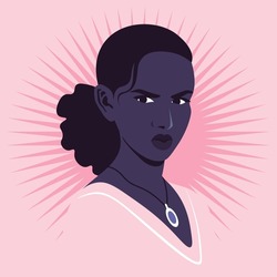 Portrait of an angry African woman in half-turn. Diversity. Avatar for social media. Conflicts and mental disorders. Vector flat illustration.