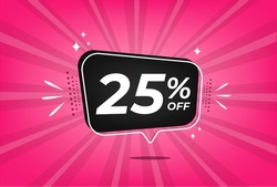 25 percent discount. Pink banner with floating balloon for promotions and offers.