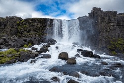 Oxararfoss Waterfall in Thingvellir National Park, Golden Circle, Iceland