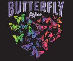 Colorful butterfly painting print design for t shirt and others.