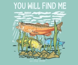 Watercolor bass fish graphic print design for t shirt , sticker, posters and others. Fish find in the river artwork design.